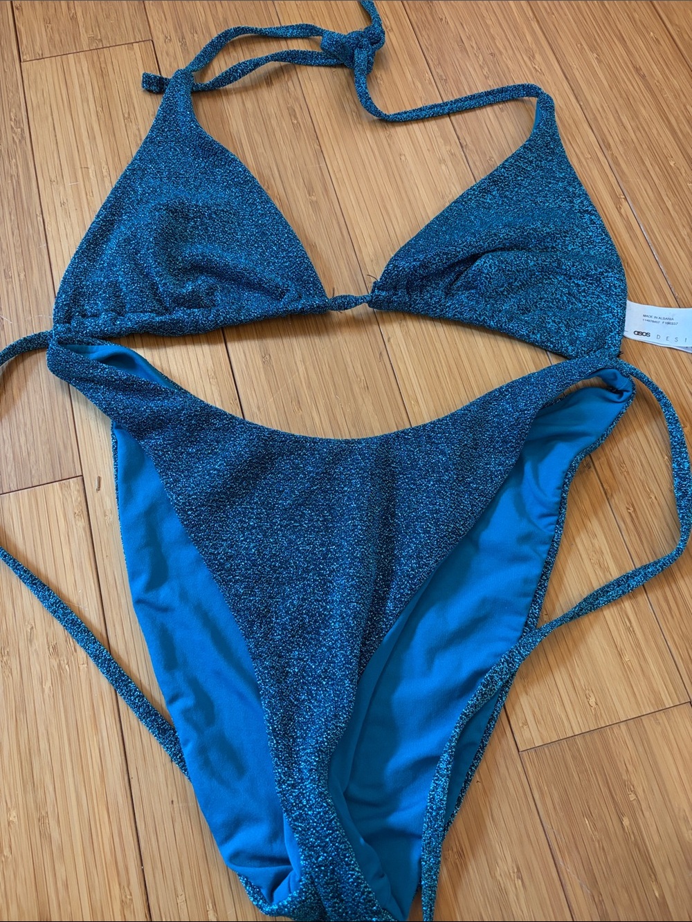 ASOS Shimmery Teal Triangle Bikini Set